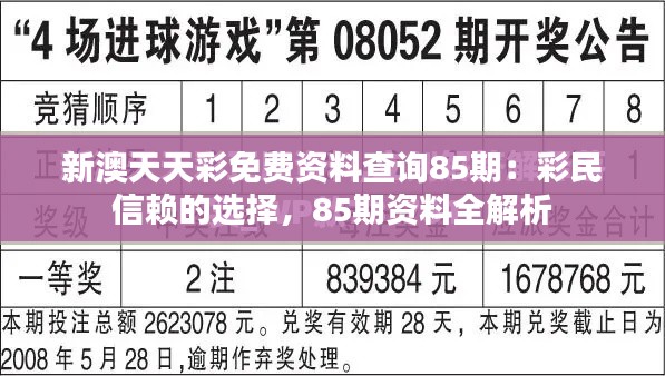 新澳天天彩免费资料查询85期：彩民信赖的选择，85期资料全解析