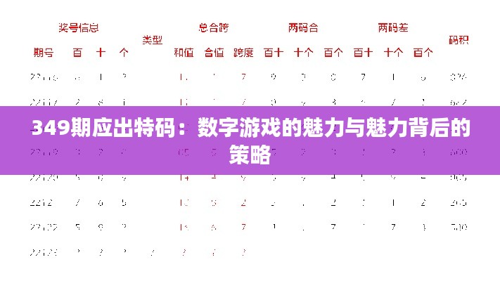 349期应出特码：数字游戏的魅力与魅力背后的策略