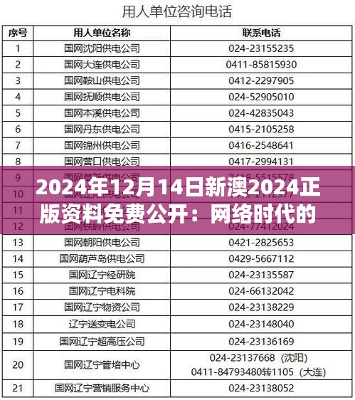 2024年12月14日新澳2024正版资料免费公开：网络时代的文化公益，新澳新篇章