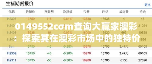 0149552cσm查询大赢家澳彩：探索其在澳彩市场中的独特价值和地位