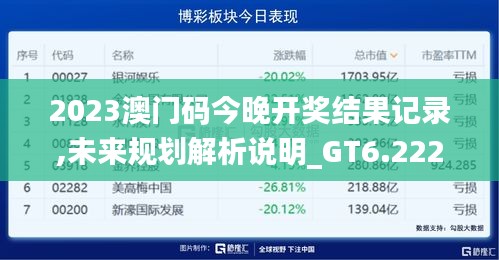 2023澳门码今晚开奖结果记录,未来规划解析说明_GT6.222