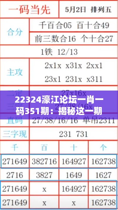 22324濠江论坛一肖一码351期：揭秘这一期号码背后的策略