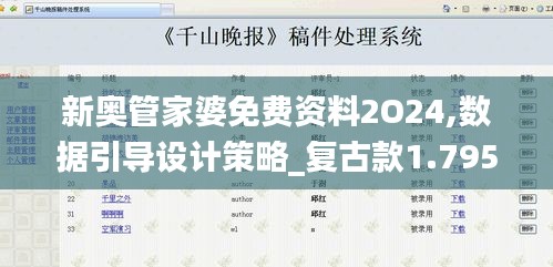 新奥管家婆免费资料2O24,数据引导设计策略_复古款1.795