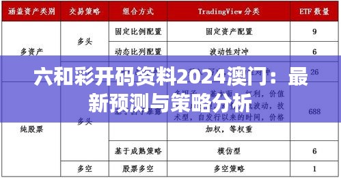 六和彩开码资料2024澳门：最新预测与策略分析