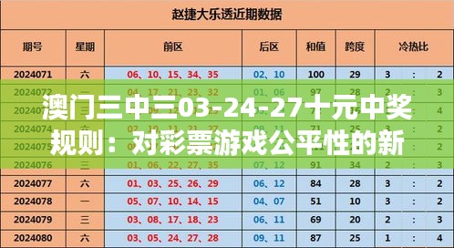 澳门三中三03-24-27十元中奖规则：对彩票游戏公平性的新诠释